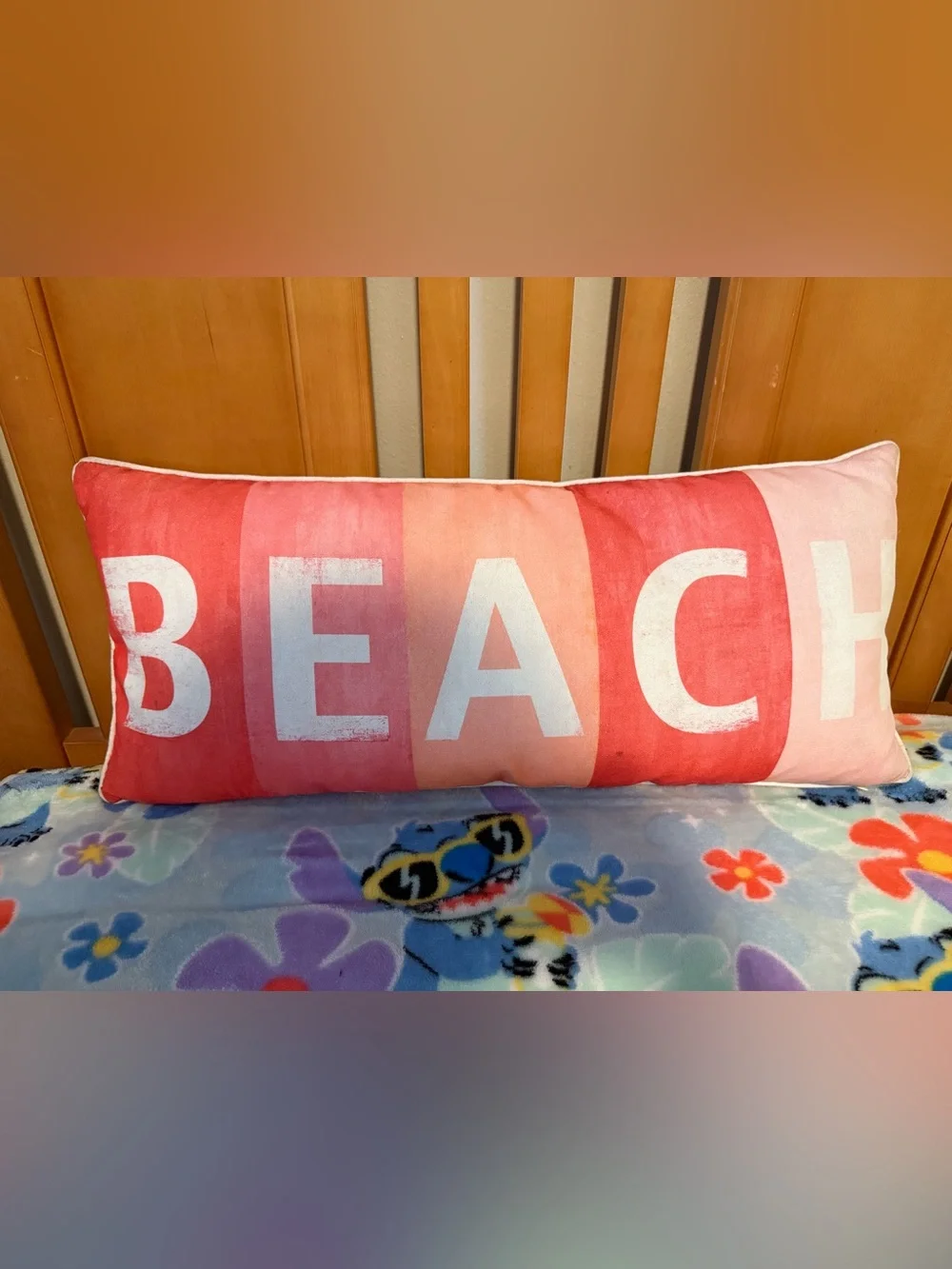 Lumbar 'BEACH' Stripe Throw Pillow in Peachy Pink